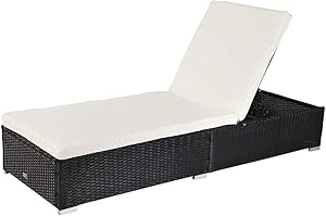 SINOPED Outdoor Patio Chaise Lounge Leisure Rattan Furniture Pool Bed/Reclining Chair (Single Sheet)-Black/Brown/Grey (Chaise (Single Sheet)-Black)