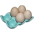 Bealuffe Ceramic Egg Holder Egg Tray Porcelain Fresh Egg Holder for Fridge Countertop Kitchen Storage Half Dozen 6 Cups