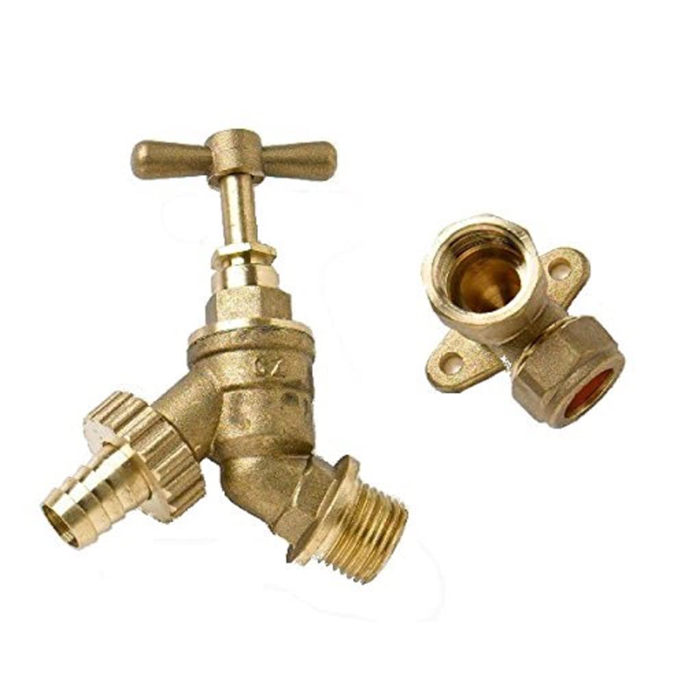Merriway BH05684 1/2 inch BSP Brass Water Taps with Brass Wall Plate Fixture