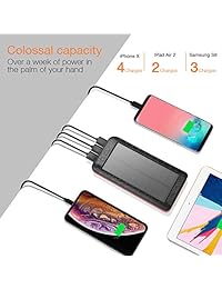 Solar Charger 24000mAh, Portable Phone Charger External Battery Pack Backup Charger, High-Speed 5V 2.1A Tri-USB Output Ports, Flashlight, IPX5 Rainproof for Camping, Travel, Emergency