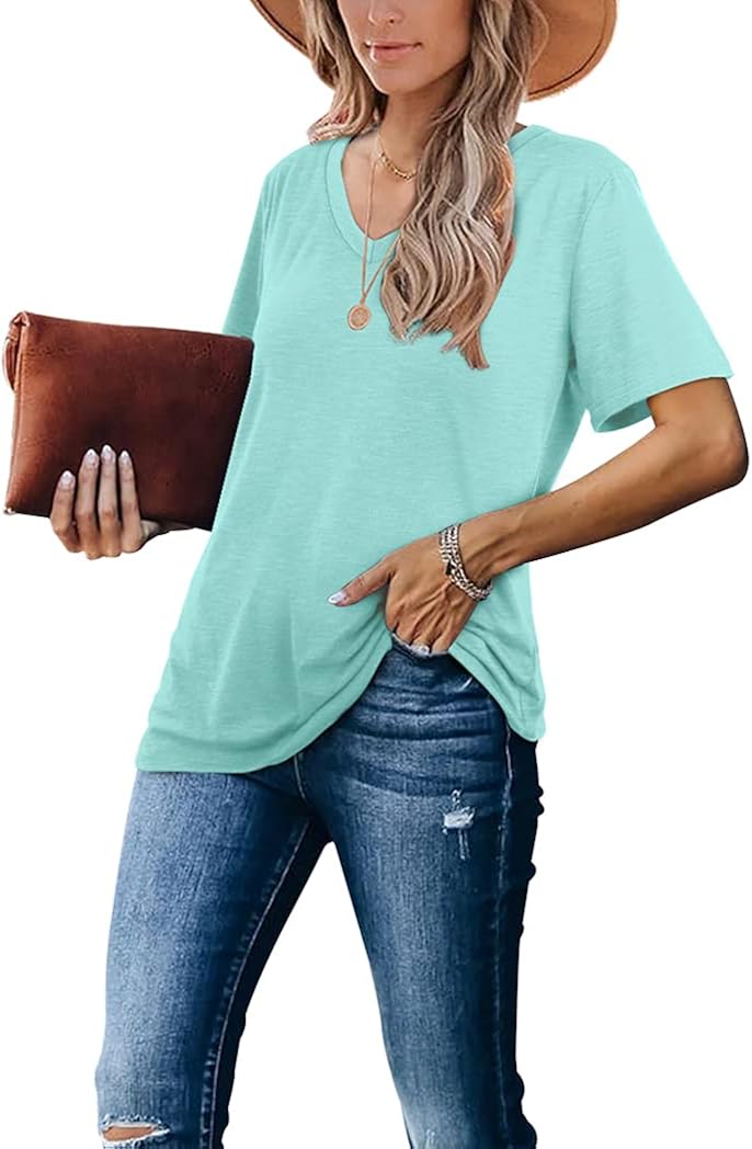 WIHOLL Womens T Shirts Short Sleeve V Neck Plain Summer Tops: Clothing