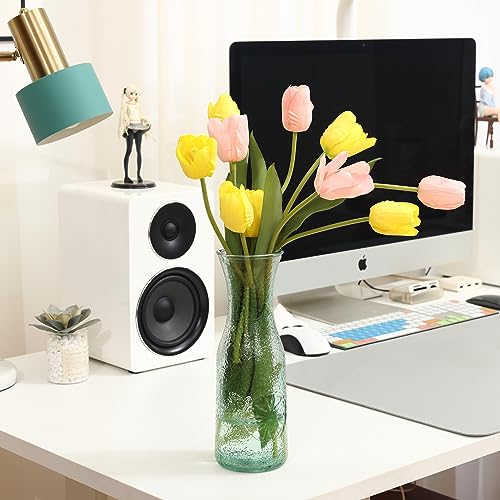 QENUIITEA Set of 4 Tall Flower Vases Clear, 10.6 Inch Assorted Color Glass Vase Round Floral Bottles Decorative for Centerpieces Home Office Decoration Wedding Reception Table Decor