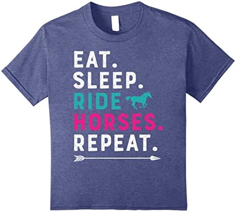 Kids Eat Sleep Ride Horses Repeat Funny Horseback Riding T Shirt 10 Heather Blue
