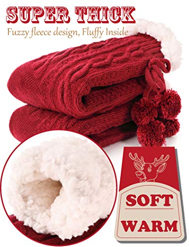 image for EBMORE Womens Fuzzy Slipper Socks Warm Thick Knit Heavy Fleece lined F