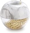 MultiBey Gold Paper Clips in Elegant Magnetic Marble White Clip Holder, 28mm, 100 Clips per Box
