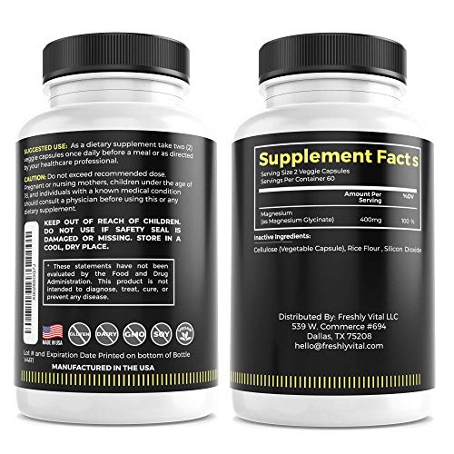 Magnesium Glycinate 400 mg Supplement 120 Capsules, Magnesium