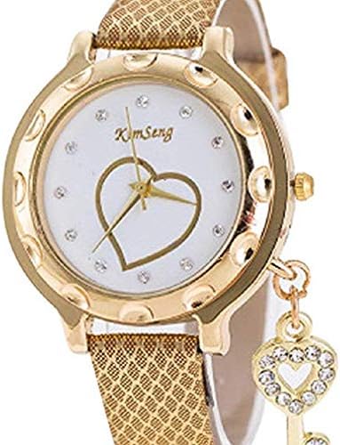 Fashion Clearance Watch! Noopvan Womens Quartz Watches,Rhinestone Love Heart Analog Lady Watches Female Watches on Sale Wrist Watches for Women,Round Dial Case Leather Gift Watch-A186 (Gold)