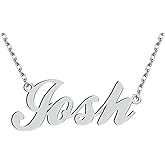 Dancing Wolf Silver Josh Name Necklace Initial Charm Nameplate Necklaces for Womens Birthday Friendship Jewelry Stainless Steel