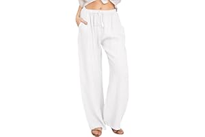 CHARTOU Women's Summer Drawstring Waist Wide Leg Loose Cotton Linen Palazzo Pants