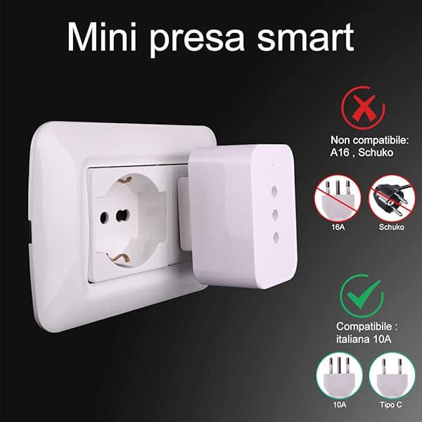 Enchufe Aexa con enchufe inteligente con enchufe italiano compatible con dispositivos Google Home Alexa Amazon Home App Smart Life toma wifi mando a distancia enchufe inteligente para casa