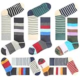 Men Formal Dress Socks Plus Size Colorful Stripe Combed Cotton Trouser Mid Calf Crew Business Socks 10-Pack