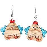 Colorful Wooden Animal Drop Earrings Boots Chicken Hen Funny Animal Dangle Earrings For Women Christmas Birthday Gift