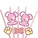 Girl Puppy Dog Paper Straw Decor - Baby Shower or Birthday Party Striped Decorative Straws - Set of 24