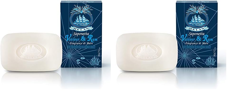 Helan Vetiver & Rum - Solid Hand Soap & Body Soap for a Gentle & Natural Cleansing - Scented Soap Bar for Soft, Moisturised & Hygienised Skin, Enriched with Sweet Almond Oil - Made in Italy, 100 g