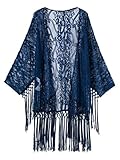 Choies Women's Crochet Lace Fringe Open Front Bating Sleeve Kimono