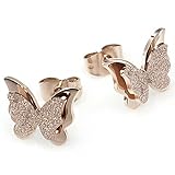 Navifoce 18k Rose Gold Stainless Steel Earrings Dull Polished 3D Butterfly Stud Earrings for Women Gift