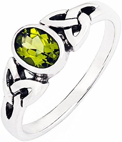 DTPsilver925 Sterling Silver Ring with Natural Gemstones - Silver Celtic Knot Ring with Amethyst, Peridot, Moonstone, Blue Topaz, Garnet - Celtic Rings for Women - Trinity Knot
