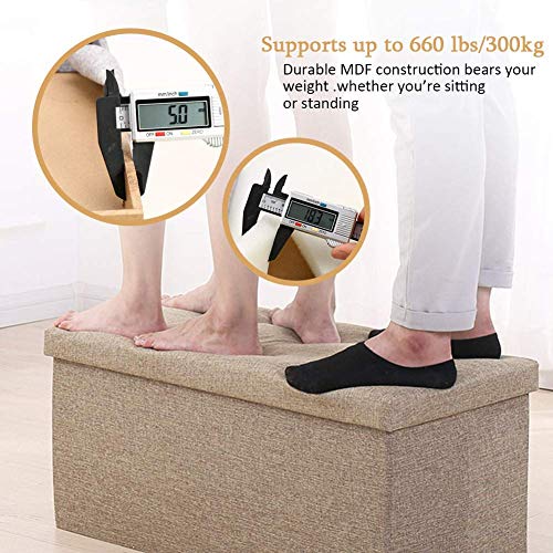 JiatuA Foldable Storage Ottoman Square Cube Foot Rest Stool/Seat Folding Seat Bench & Footrest Linen Fabric Ottomans Bench Coffee Table Puppy Step for Bedroom, Living Room, Entrance