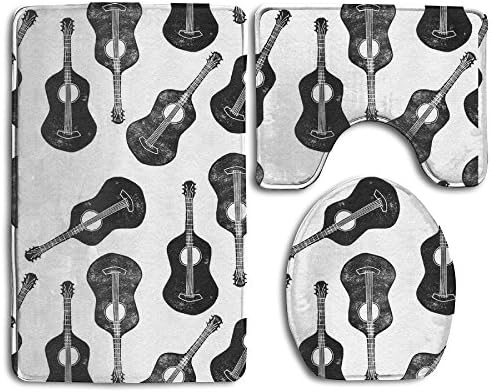 Bathroom Non-slip 3 Sets Black And White Guitar
