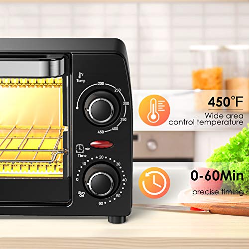 Hosome Toaster Oven, 4 Slice Toaster Oven with Wire Rack and Tray, Stainless Steel Compact Size