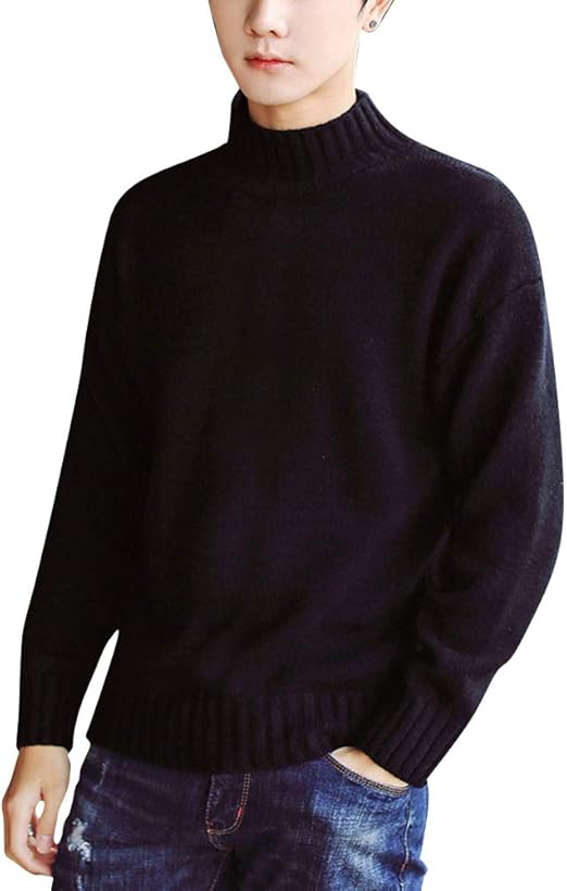 Men's Warm Knitted Jumpers High Neck Long Sleeve Baggy Sweater Amazon