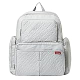 SoHo diaper bag backpack Manhattan 5 pieces nappy tote bag for baby mom dad insulated unisex multifunction large capacity durable includes changing pad stroller straps mesh bag Silver Gray
