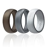 Silicone Wedding Ring For Women and Men By ROQ, Metalic Looking With Artistic Unique Patterns Silicone Rubber Bands, 2 x 3 packs - 5mm Women and 8mm Men