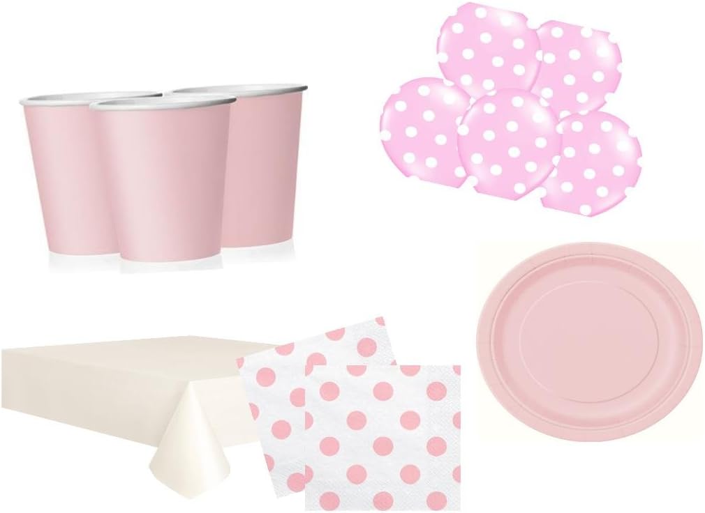 Party Set Party Dishes White/Pink 51 bis 12 Person Plates Cups Serviettes Birthday Set Barbecue Party Complete Party Supplies Pack