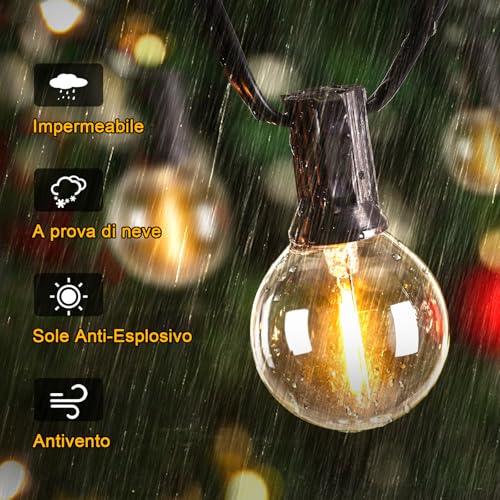 Outdoor Garden Lights, 10M/33FT G40 IP44 Waterproof Outdoor Light Chain, Adjustable Light 11 LED Outdoor Bulbs Warm Wire, Outdoor Garden Lamps for Terrace, Gazebo