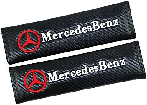 misshaoyunperfect Mercedes Benz Cars Embroidered Badge Comfortable Seat Belt Shoulder Pad Cover Velcro Opening Fiber 1 Pair (Red white)