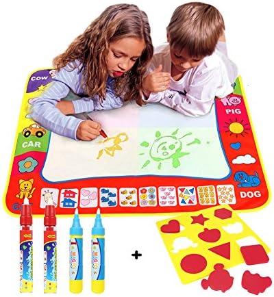 Doodle mat for kids,xhforever 4 color Colorful Water Drawing Toys Painting Play Mat Early Learning Educational Toys 80cmx60cm +4 Magic Pens + 1 Drawing Shape Board