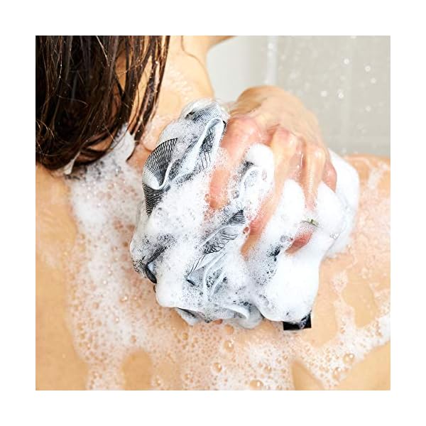 TranquilBeauty-Bath-Loofah-Shower-Scrunchie-Set-of-4-Black-Mesh-Shower-Puffs-Exfoliating-Charcoal-Shower-Scrub-Shower-Pouf-For-Body-Back-Luxury-Shower-Sponge-Body-Puff-Bathing-Accessory TranquilBeauty Shower Sponge/Shower Puff - Set of 4 Sponges Bath - Gently exfoliate your body with our bath sponge for…