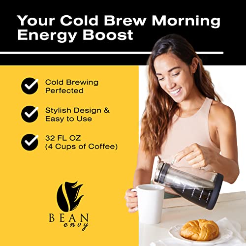 Bean Envy Cold Brew Coffee Maker 32 oz Glass Iced Tea & Coffee Cold