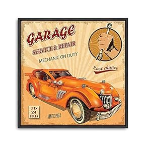 Framed Canvas Wall Art for Living Room, Bedroom Vintage Garage Canvas Prints for Home Decoration Ready to Hanging - 16x16 inches