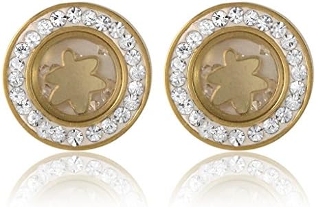 Stainless Steel Round CZ Post Earrings Gold-tone Floating Crystal Stones, 18mm or 0.7" In