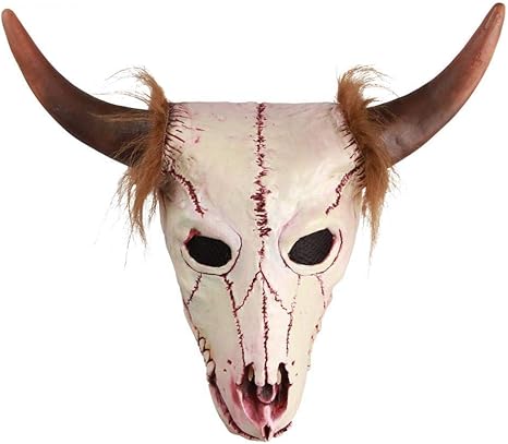 Amazon Co Jp 角のあるヤギの頭の頭蓋骨マスク洞窟悪魔の骨格血ヤギ吸盤人食いマスクラテックス大人のハロウィーンの衣装 ホビー