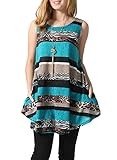 ZESICA Women's Crew Neck Sleeveless Striped Pocket Loose Swing T Shirt Tunic Dress