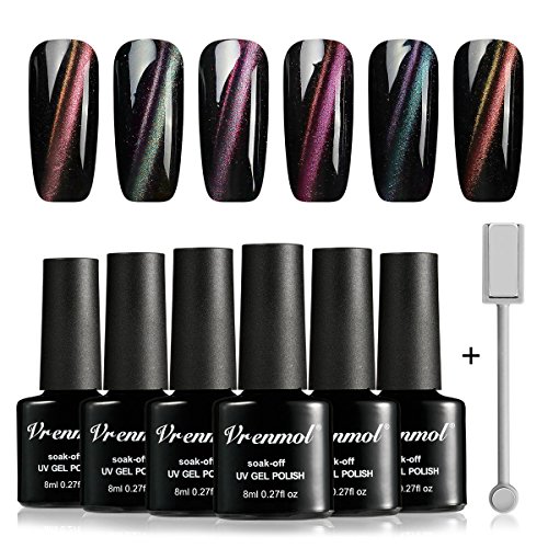 Vrenmol 6 Colors Magnetic 3D Cat Eye Chameleon UV LED Nail Gel Polish Shining Set Nail Art Kit 8ml + Free Magnet Stick Vrenmol 6 Colors Magnetic 3D Cat Eye Chameleon UV LED Nail Gel Polish Shining Set Nail Art Kit 8ml + Free Magnet Stick