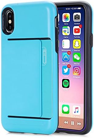 Phocas Minimalist Hard Back Protective Case Wallet, Card-Holder Designed for iPhone X / iPhone 10 (Teal)
