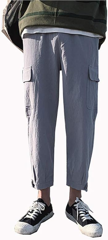 Amazon Angeloメンズ ズボン チノパン 9分丈 カーゴパンツ ロングパンツ ゆったり カジュアル サイドポケット 中国風 無地 コットン トレンド 夏ファッション 人気 日常着用 学生 通勤 ロングパンツ 通販