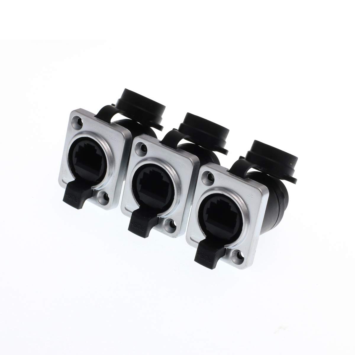DRRI 3pcs Straight Dual Port RJ45 Socket,Ethernet Waterproof Connector IP65 pane Mount Compatible CAT5e (3pcs black)