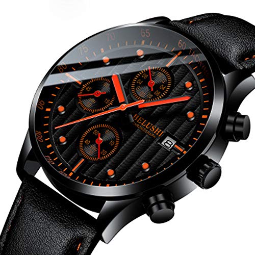 Leather Watches Luminous and Functional Sub Dials Stopwatch Men's Quartz Leather Watch, Business Casual Fashion Analog Wrist Watch Classic Watches Red