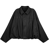 Skoinvb Womens Bomber Jacket Faux Suede Casual Cropped Pilot Coat Lapel Collar Causal Oversized Trendy Outwear