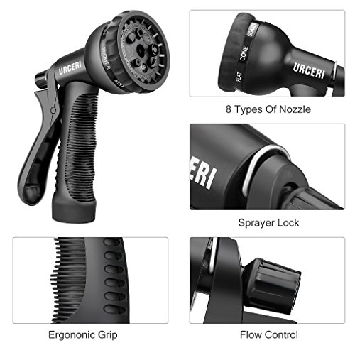 URCERI 50ft Expandable Garden Hose with 3/4 Solid Brass Fittings 8 Function Spray Nozzle Shut Off Valve Carrying Bag