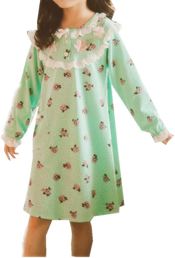 Amazon Elfin Park パジャマ ワンピース 長袖 子供服 女の子 部屋着 寝間着 長袖ワンピース ロングドレス 花柄 総柄 プリンセス レース キッズパジャマ カジュアル 春 秋 冬 ナイトウェア ルームウエア パジャマ 通販