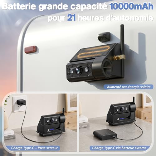 VASTEND Caméra de recul Solaire sans Fil avec écran HD 7 Pouces 1080P, caméra de recul numérique sans Fil, Batterie 10000 mAh, étanche IP69 – pour Camping-Cars, camions, fourgons aménagés (VS-7G)