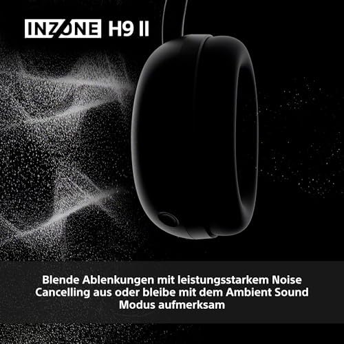 INZONE H9 II Kabelloses Noise Canceling PC-Gaming Headset, Leicht, Anpassbarer Sound-EQ, Abnehmbares Kardioid-AI-Mikrofon, 30h Akku, 2.4GHz & Bluetooth, Soft Case Inklusive, Schwarz