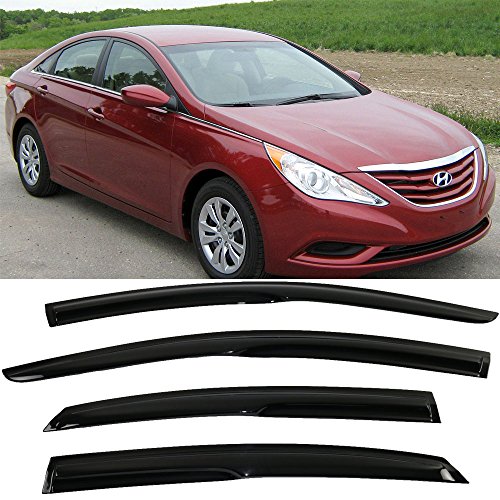 IKON MOTORSPORTS Window Visors Compatible with 2015-2019 Hyundai Sonata, Smoked Aero JDM Wind Deflectors Stick On Sun Rain Wind Window Guards