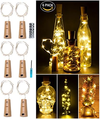 LED Cork Light for Wine Bottle,Starry String Light,Pack of 6, Battery Powered,39inches,20 LEDs,for DIY, Party, Decor,Festivals,Wedding(Warm White)