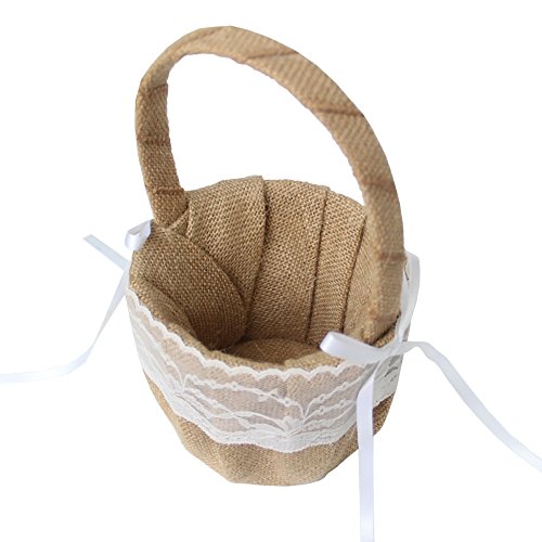 ARKSU 5pcs Wedding Sets Flower Girl Basket + Ring Bearer Pillow + Guest Book Pen + Pen Set Holder + Bride Garter Rustic Bridal Wedding Shower Ceremony Anniversary